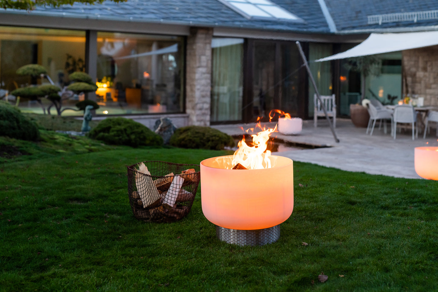 QFlame Ethanol-Feuerschalen-Set mit Edelstahlsockel