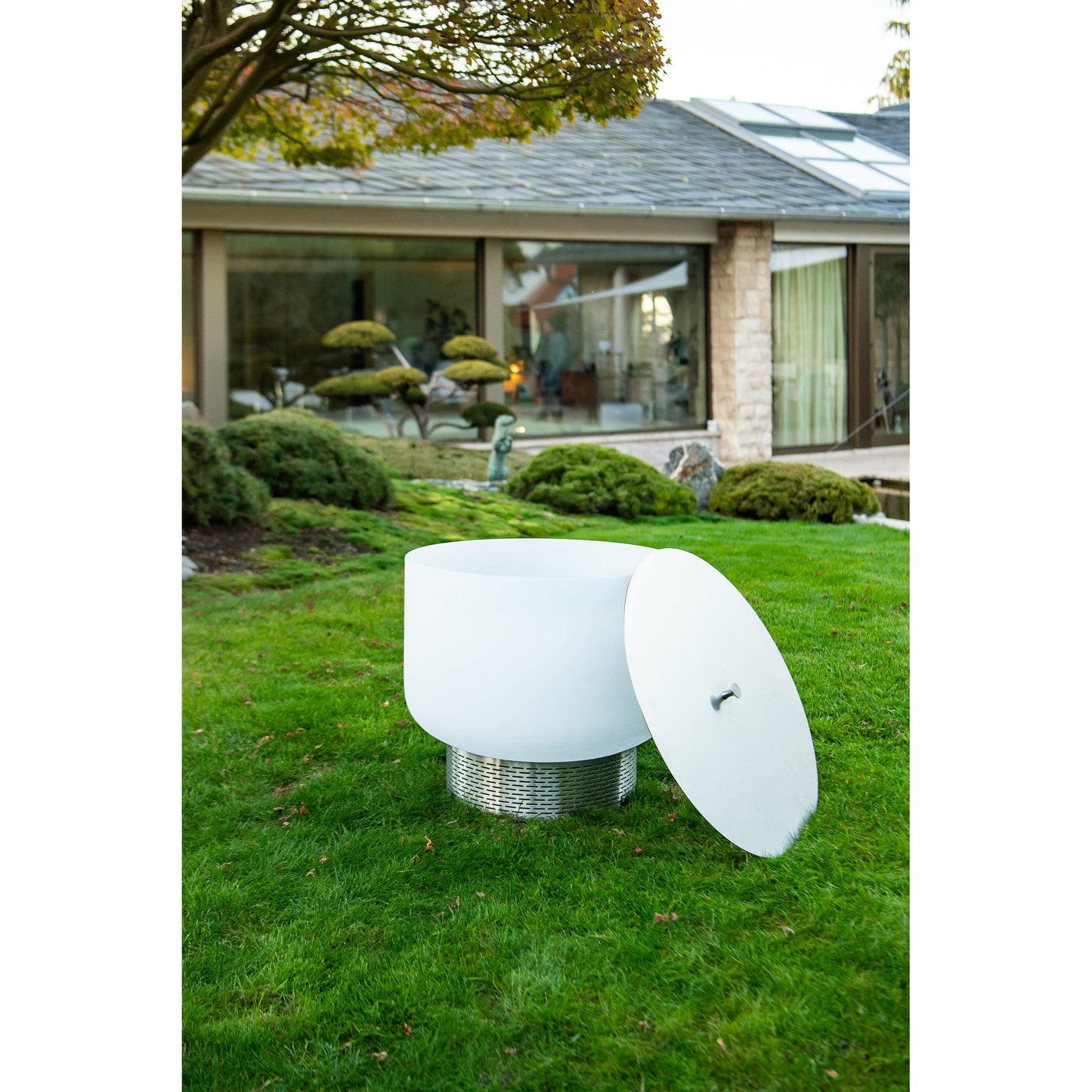QFlame Set Classic Stainless Steel Quarzglas Gartenfeuer