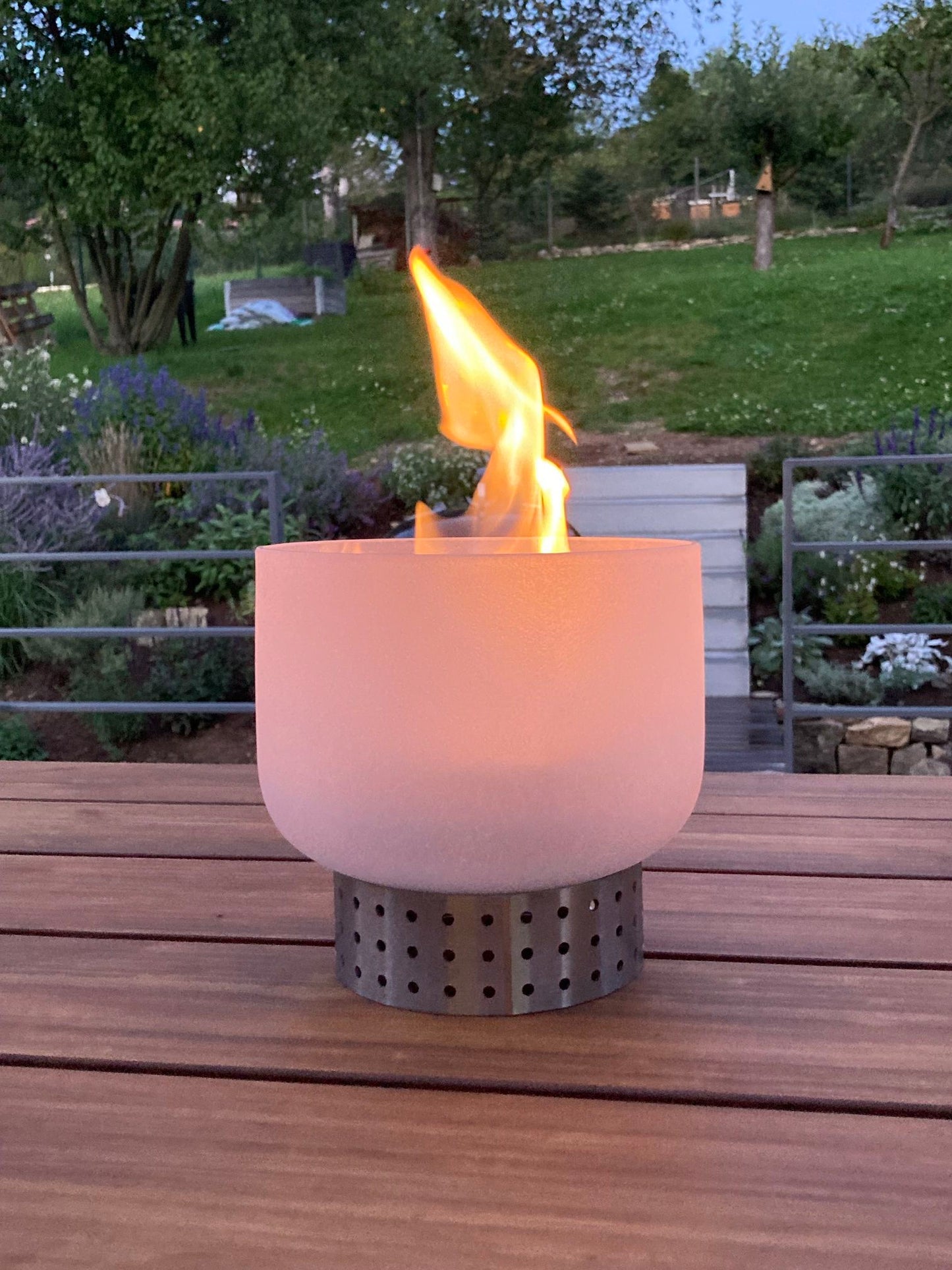 QFlame Set Table RVS – Compact ethanol tafelvuur in kristalglas