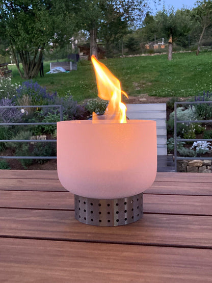 QFlame Set Table RVS – Compact ethanol tafelvuur in kristalglas