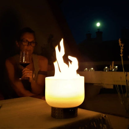 QFlame Set Table RVS – Compact ethanol tafelvuur in kristalglas